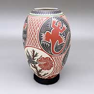 Polychrome jar with scorpion, lizard, turtle, hummingbird, serpent, roadrunner and geometric design
 by Humberto Pina of Mata Ortiz and Casas Grandes