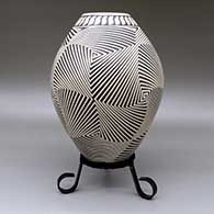 Large black-on-white jar with a geometric design, click or tap to see a larger version