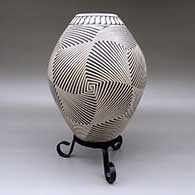 Large black-on-white jar with a geometric design, click or tap to see a larger version