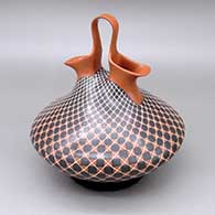 Polychrome wedding vase-style jar with a cuadrillos geometric design
 by Olga Quezada of Mata Ortiz and Casas Grandes