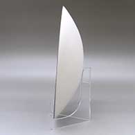 A black on white shallow bowl decorated inside with a sgraffito Day of the Dead at the the Cemetery and geometric design, click or tap to see a larger version