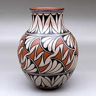 A polychrome jar with a recurved neck and decorated with three-bands of geometric design
 by Lisa Holt of Cochiti