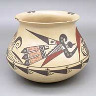 Polychrome jar with a flared opening and a sgraffito and painted geometric design
 by Agnes Nahsonhoya of Hopi