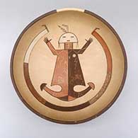 Polychrome bowl with a sgraffito and painted yei, kiva step, and geometric design
 by Ida Sahmie of Dineh