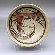 A polychrome bowl decorated inside with a bird-hanging-from-sky-band and geometric design
 by Nampeyo of Hano of Hopi