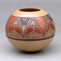 A polychrome jar decorated with a four-panel geometric design
 by Steve Lucas of Hopi