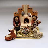 A 6-piece Jemez nativity set, with a wall
 by Linda Lucero Fragua of Jemez