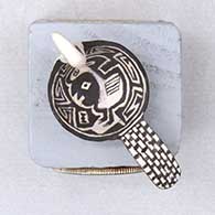 A miniature black on white bird bowl decorated with a Mimbres and geometric design, click or tap to see a larger version