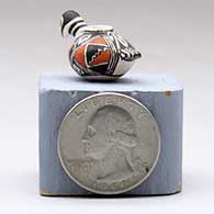 A miniature polychrome bird effigy pot decorated with a geometric design, click or tap to see a larger version