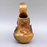 Brown wedding vase with applique horned toad design and fire clouds, click or tap to see a larger version