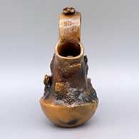 Brown wedding vase with applique horned toad design and fire clouds, click or tap to see a larger version