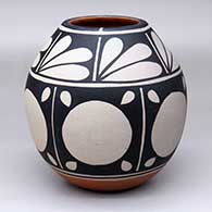 A polychrome jar with two bands of geometric design around the body
 by Thomas Tenorio of Santo Domingo