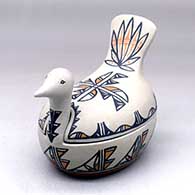 A polychrome bird effigy bowl with a lid, decorated with a geometric design
 by Mark Garcia of Santo Domingo