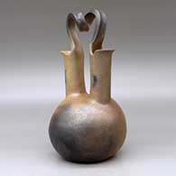 A golden micaceous wedding vase with fire clouds and a looped bridge, click or tap to see a larger version