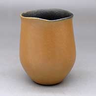 A golden micaceous jar with an organic rim and black interior
 by Glenn Gomez of Taos