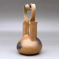 A golden micaceous wedding vase with fire clouds and a looped bridge, click or tap to see a larger version