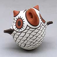 A polychrome owl figure decorated with a bird element design
 by Anderson Jamie Peynetsa of Zuni