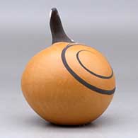 A polychrome seed pot decorated with a lizard head applique and lizard and geometric design, click or tap to see a larger version