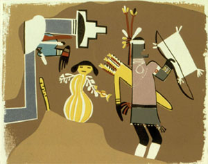 A warrior, Corn Maiden and other designs in a wall mural found at Awatovi